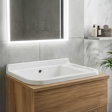 Mobile Lavatoio sospeso Nobilitato Rovere con 1 sportello e lavabo in resina lavanderia bagno