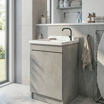 Mobile Lavatoio in legno Nobilitato Grigio Cemento con pilozzo lavabo in resina x lavanderia bagno