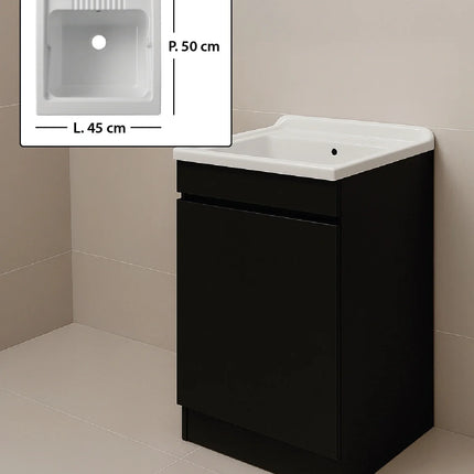 Mobile Lavatoio in legno Nobilitato Nero con uno sportello e pilozzo lavabo in resina x lavanderia bagno