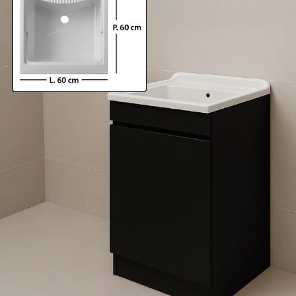 Mobile Lavatoio in legno Nobilitato Nero con uno sportello e pilozzo lavabo in resina x lavanderia bagno