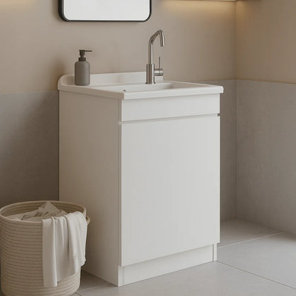Mobile Lavatoio in legno Nobilitato Bianco con uno sportello e pilozzo lavabo in resina x lavanderia bagno