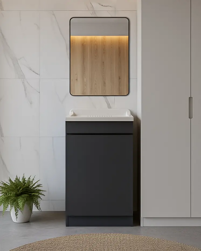 Mobile Lavatoio in legno Nobilitato Grigio con uno sportello e pilozzo lavabo in resina x lavanderia bagno