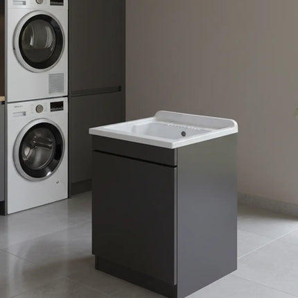 Mobile Lavatoio in legno Nobilitato Grigio con uno sportello e pilozzo lavabo in resina x lavanderia bagno