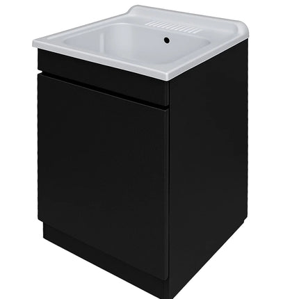 Mobile Lavatoio in legno Nobilitato Nero con uno sportello e pilozzo lavabo in resina x lavanderia bagno