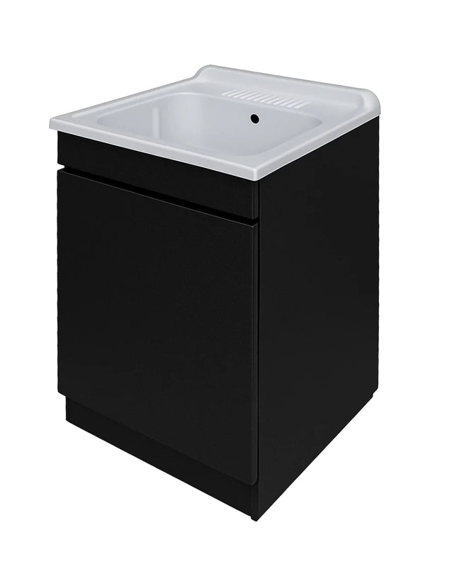 Mobile Lavatoio in legno Nobilitato Nero con uno sportello e pilozzo lavabo in resina x lavanderia bagno