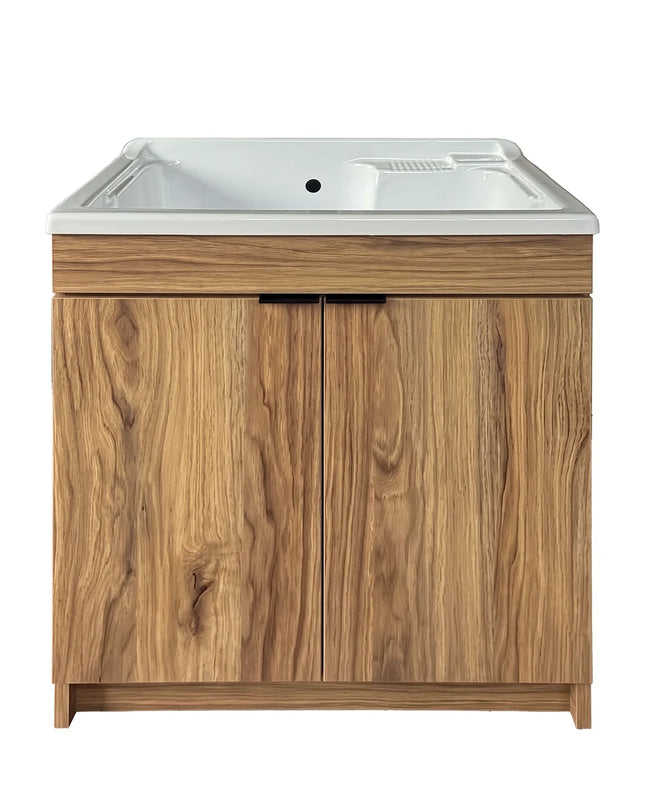 Mobile Lavatoio in legno Nobilitato Rovere Maryland e 2 sportelli e pilozzo lavabo in resina x lavanderia bagno