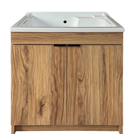 Mobile Lavatoio in legno Nobilitato Rovere Maryland con uno sportello e pilozzo lavabo in resina x lavanderia bagno