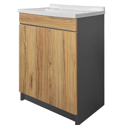 Mobile Lavatoio in legno Nobilitato Rovere e Grigio con sportello e pilozzo lavabo in resina x lavanderia bagno