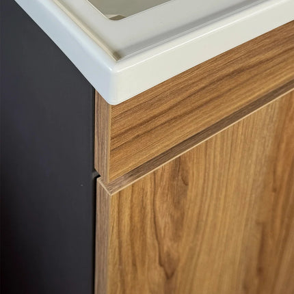 Mobile Lavatoio in legno Nobilitato Rovere e Grigio con sportello e pilozzo lavabo in resina x lavanderia bagno