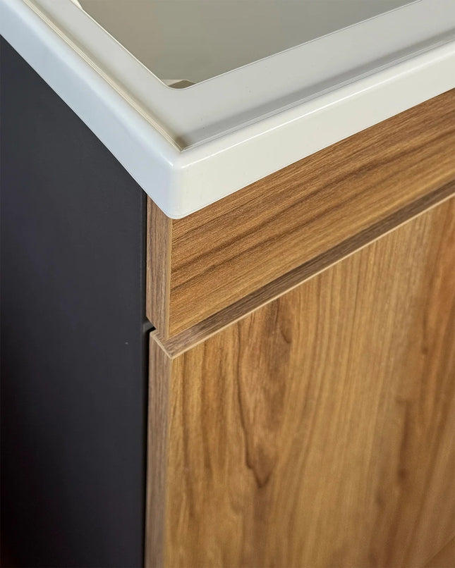 Mobile Lavatoio in legno Nobilitato Rovere e Grigio con sportello e pilozzo lavabo in resina x lavanderia bagno