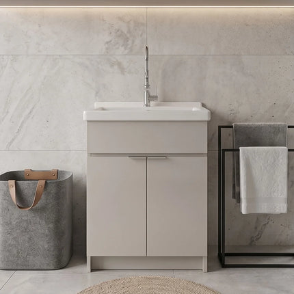 Mobile Lavatoio Tortora Vasca Ceramica L60 x P50 Due Ante Legno Nobilitato Già Montato