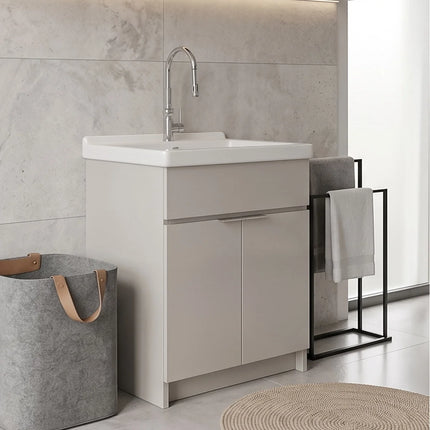 Mobile Lavatoio Tortora Vasca Ceramica L60 x P50 Due Ante Legno Nobilitato Già Montato