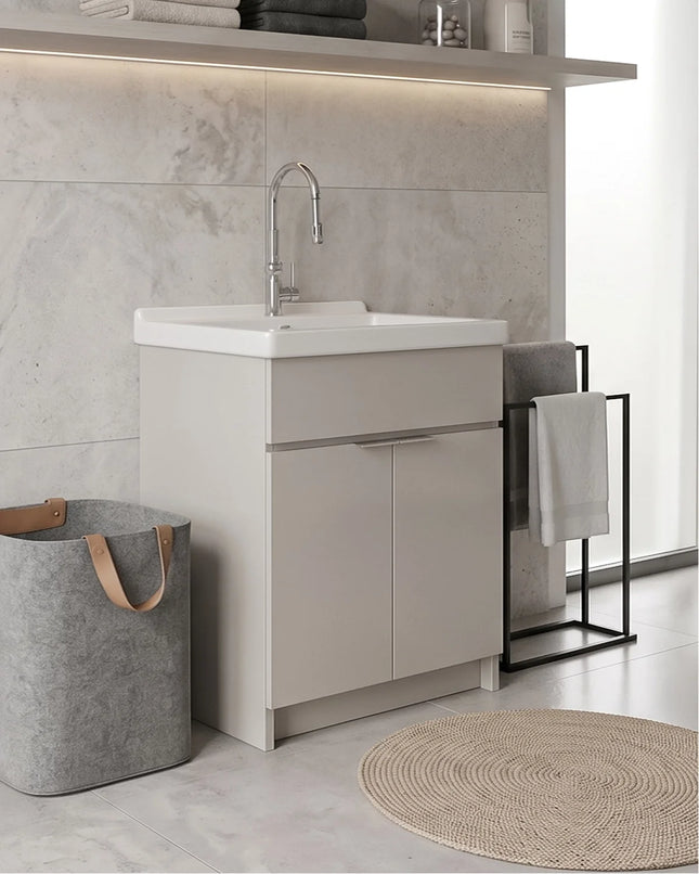 Mobile Lavatoio Tortora Vasca Ceramica L60 x P50 Due Ante Legno Nobilitato Già Montato