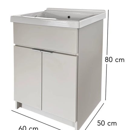 Mobile Lavatoio Tortora Vasca Ceramica L60 x P50 Due Ante Legno Nobilitato Già Montato