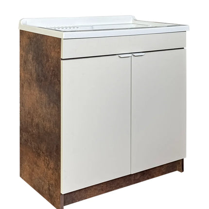 Mobile Lavatoio in legno Nobilitato L 80 x P 50 Bronze e Light Stone Grey con 2 sportelli e pilozzo lavabo in resina x lavanderia bagno