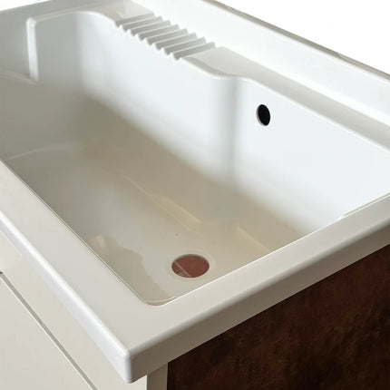 Mobile Lavatoio in legno Nobilitato L 80 x P 50 Bronze e Light Stone Grey con 2 sportelli e pilozzo lavabo in resina x lavanderia bagno