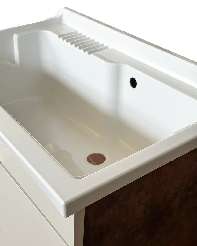 Mobile Lavatoio in legno Nobilitato L 80 x P 50 Bronze e Light Stone Grey con 2 sportelli e pilozzo lavabo in resina x lavanderia bagno