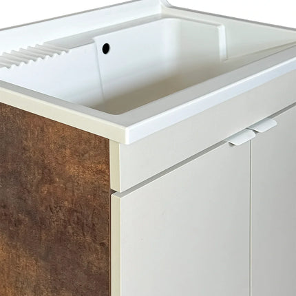Mobile Lavatoio in legno Nobilitato L 80 x P 50 Bronze e Light Stone Grey con 2 sportelli e pilozzo lavabo in resina x lavanderia bagno